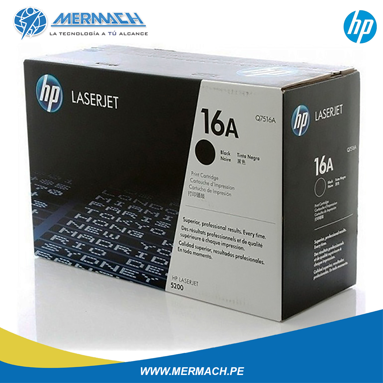 TONER HP 16A Q7516A BLACK LASERJET 5200 SERIES 12K - Imagen 3