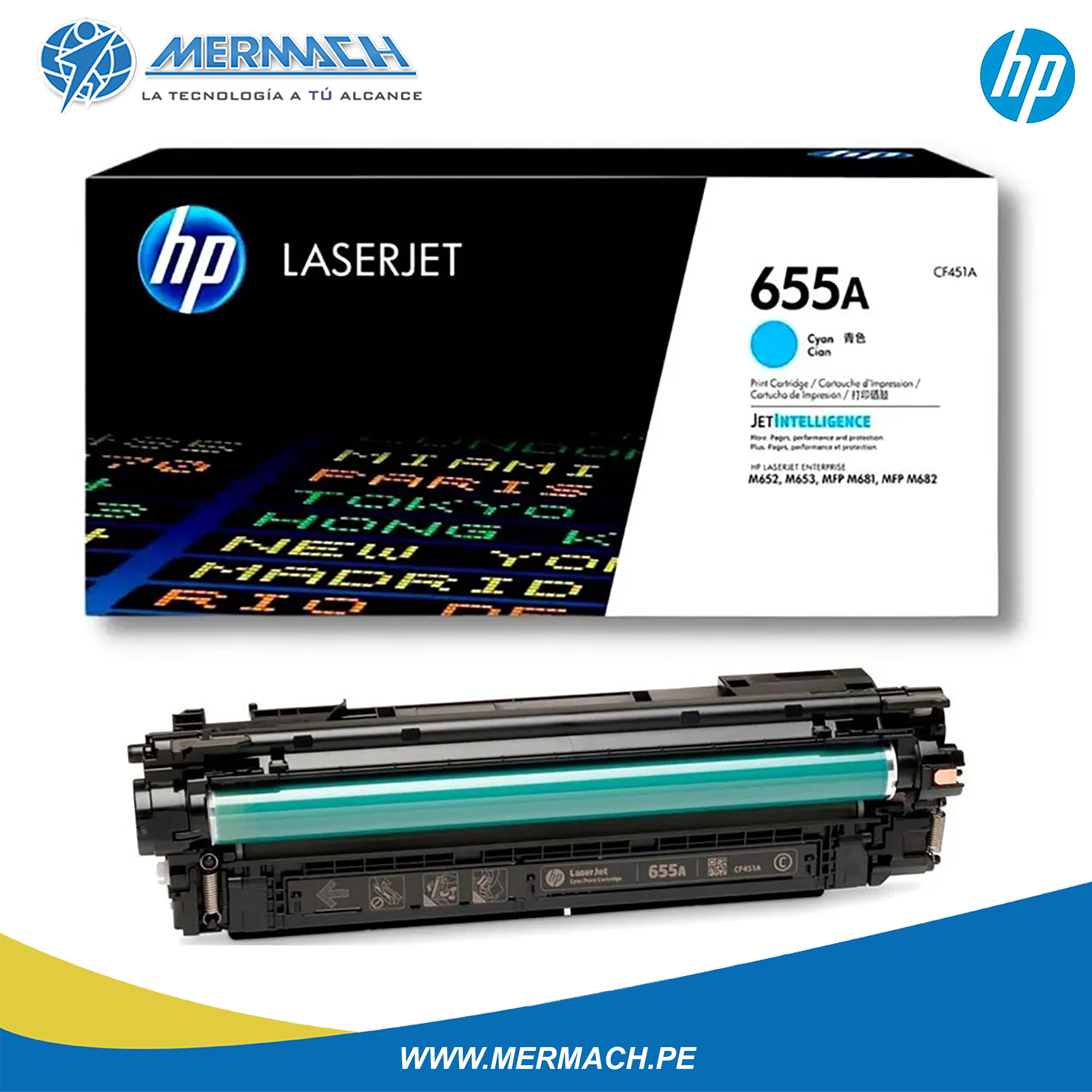 TONER HP 655A CF451A CYAN COLOR LASERJET ENTERPRISE M652/M681 10.5K - Imagen 2