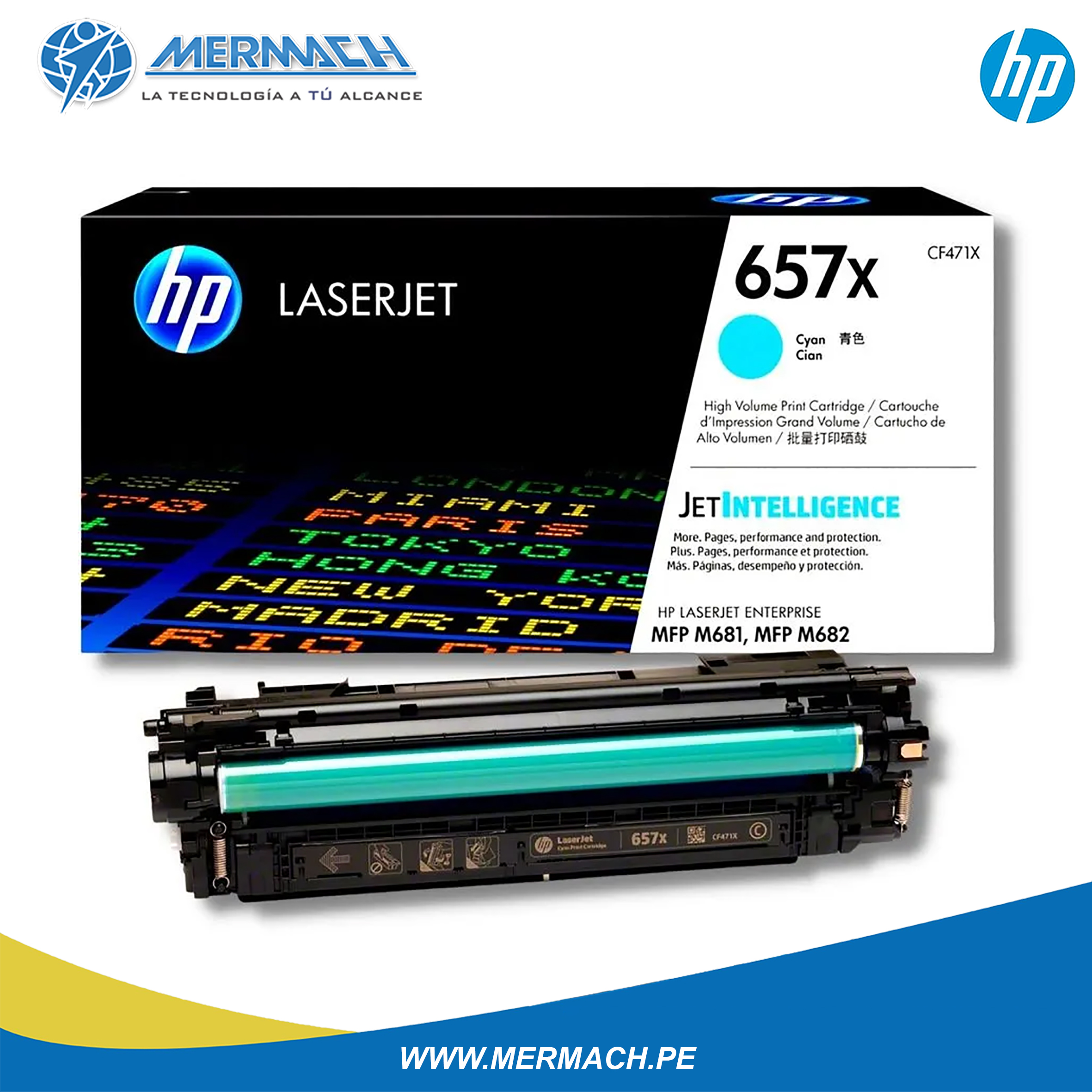 TONER HP 657X CF471X CYAN COLOR LASERJET ENTERPRISE M681/M682 23K - Imagen 2